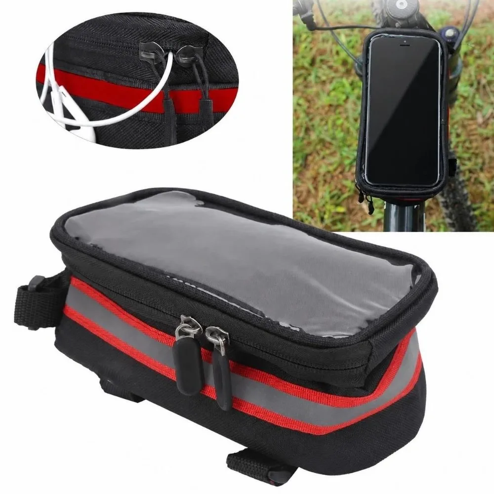 600D Nylon , TPU Bike Touchscreen Phone Bag Easy Installation Hook and Loop Straps Bicycle Phone Bag Compact Lightweight