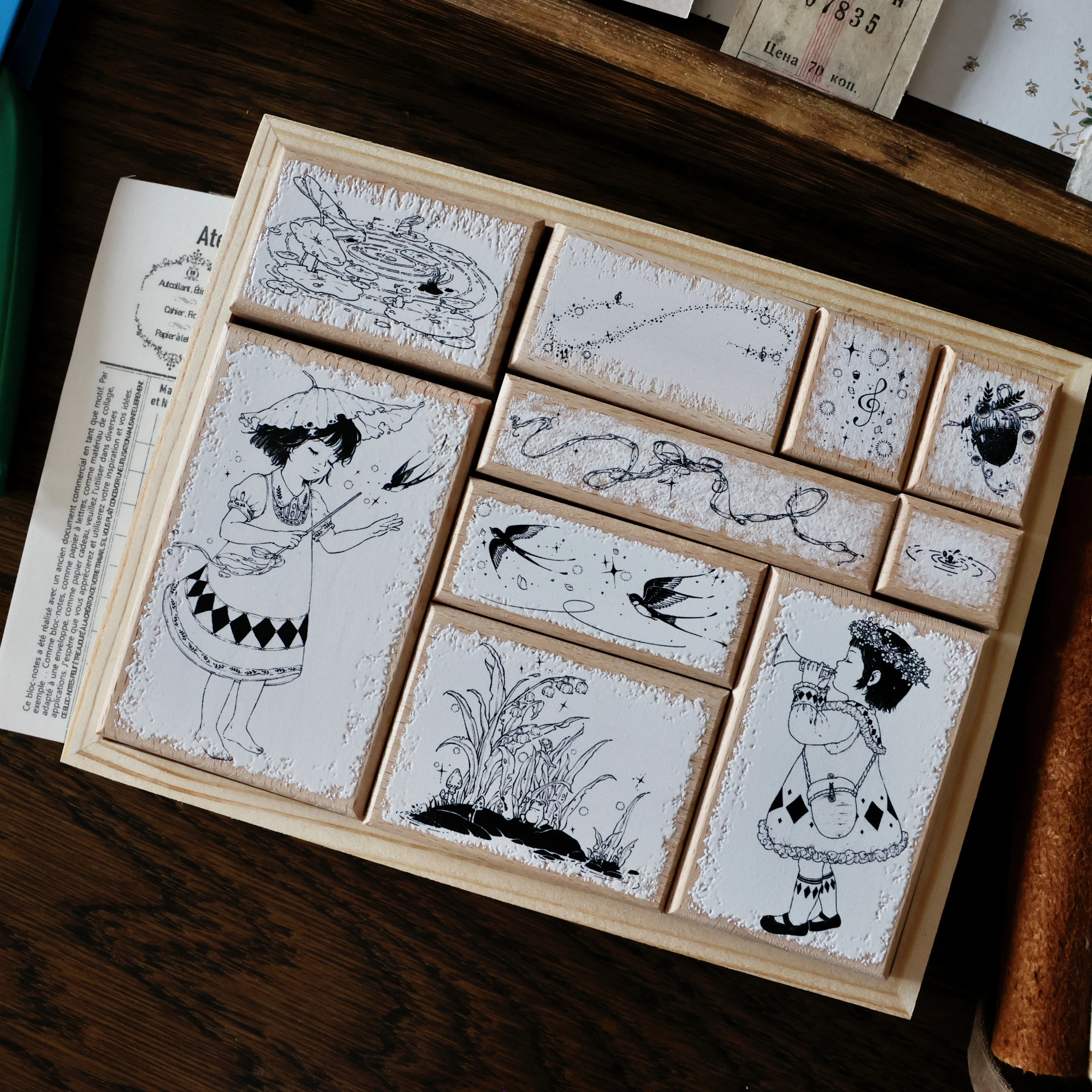 Zwei Waschbären Vintage Swallow Note Girl Holzstempel für DIY Scrapbooking Fotoalbum Kartenherstellung