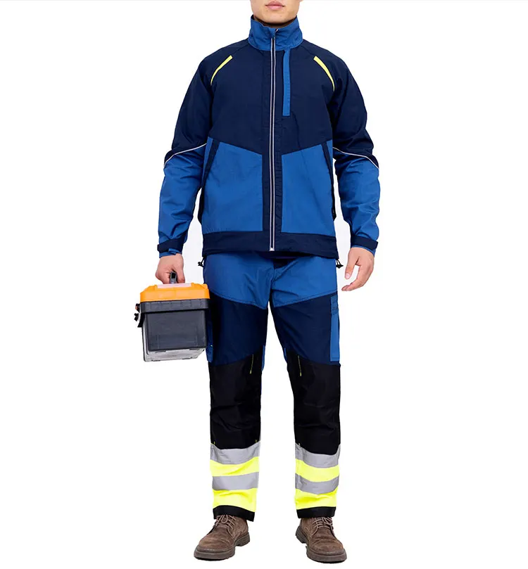 Reflective Safety Work Clothing For Men High Visibility Work Jacket And Hi Vis Pants Set Workshop Mechanical Repairmen Uniforms