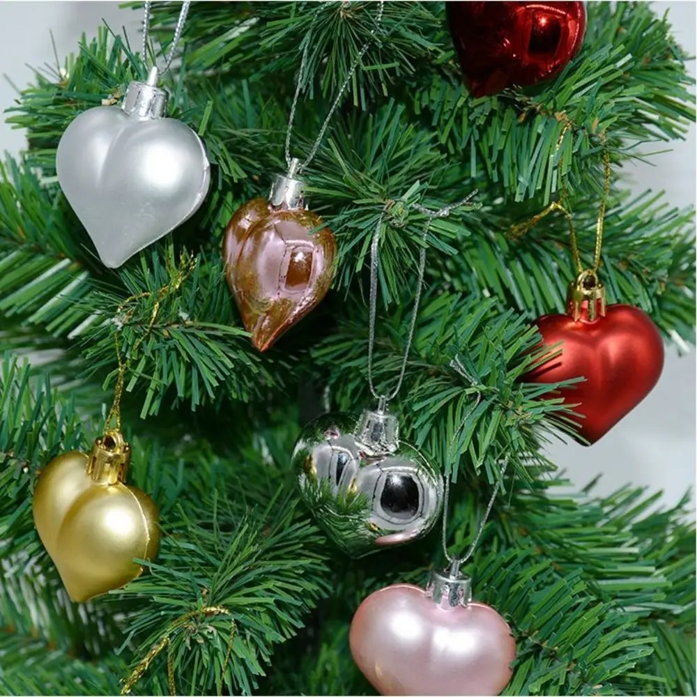 12Pcs/set Special-shaped Heart Ball Pendant DIY Electroplated Christmas Tree Wreath Ornament 3D Love Heart Pendant New Year