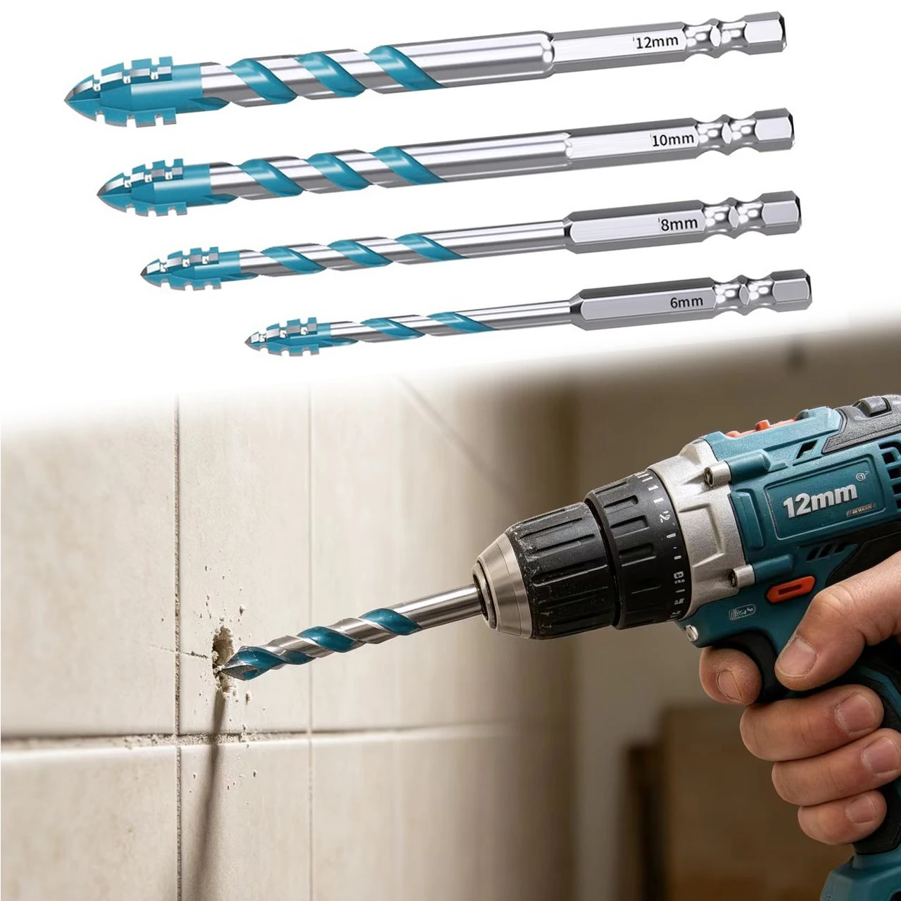 4 Edge Serrated Eccentric Drill Bit For Tile Concrete Dry Drilling 6/8/10/12mm For Fast Drilling Through Various Materials