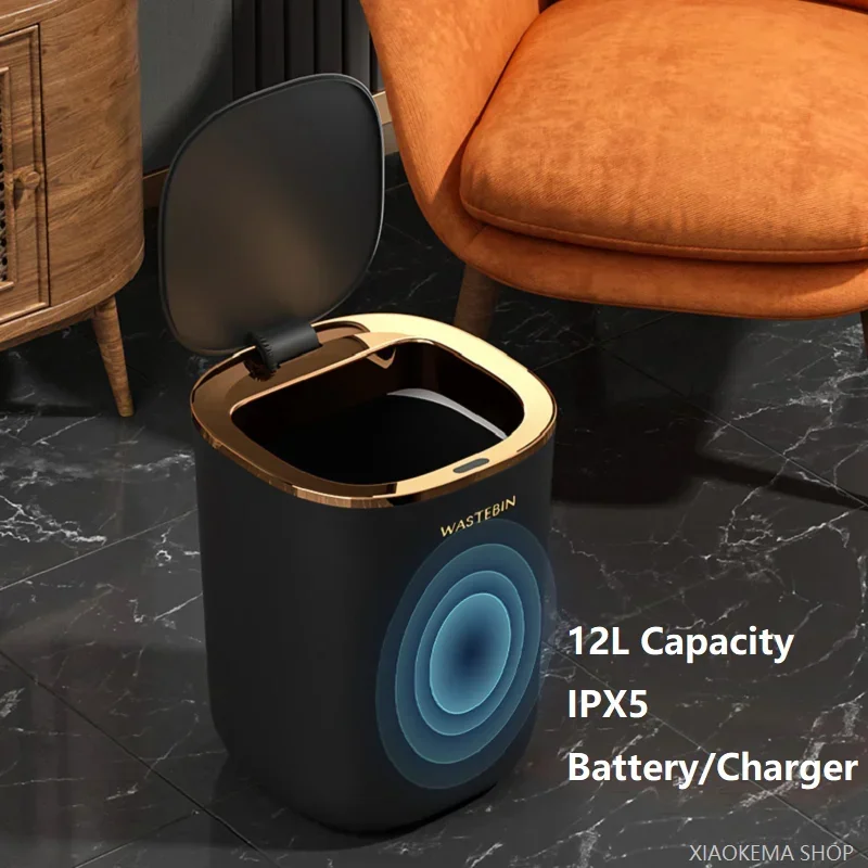 12L Automatic Trash Bin Bathroom Smart Sensor Trash Can Luxury Garbage Can Bucket For Kitchen Toilet Wastebasket Smart Home