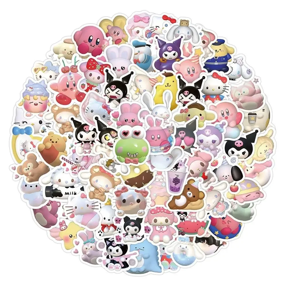 100/200Pcs Mix Hello Kitty Stickers 3D Kuromi Melody Sanrio Anime Sticker Suitcase Laptop Skateboard Luggage Phone Cartoon Gifts