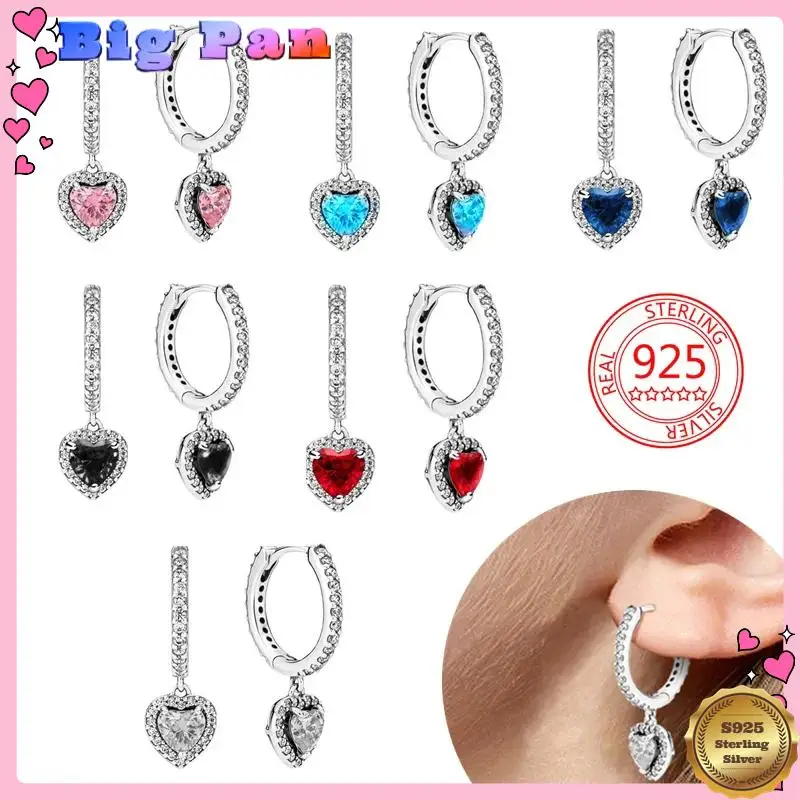 

Women's Fashion Boutique Jewelry Ring Earrings Exquisite Sparkling S925 Sterling SilverLove Zircon Pendant Pink Making For Gift