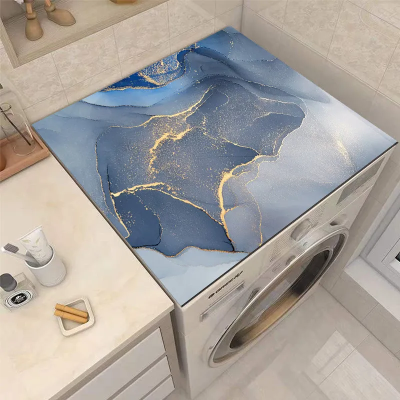 VIKAMA Navy Gold & Marble Flow Diatom Mud Washing Machine Mat, 6 Designs, Non-Slip Absorbent Cover