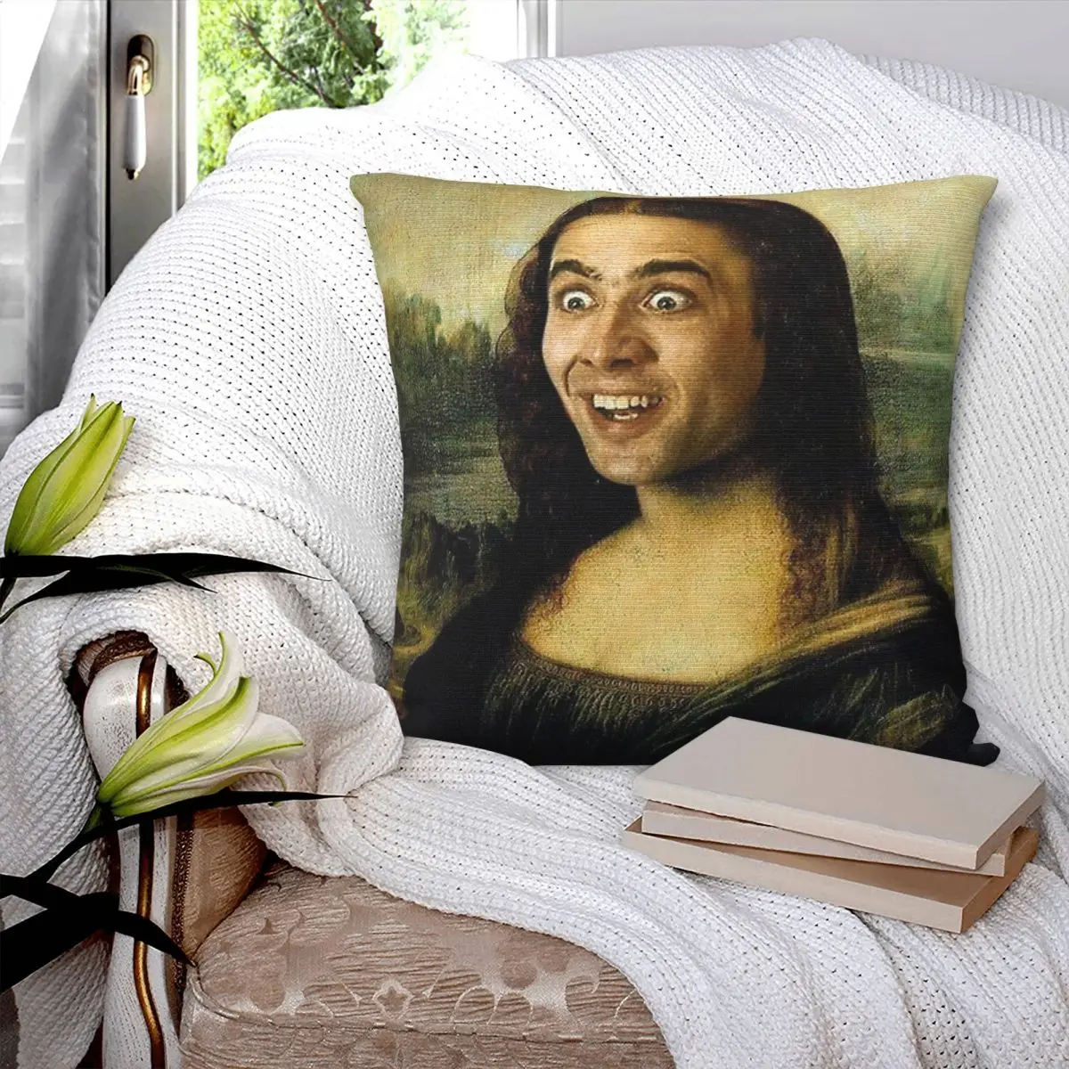 Nicolas Cage As The Mona Lisa Pillowcase Soft Fabric Cushion Cover Gift Throw Pillow Case Cover Home Dropshipping 45*45cm