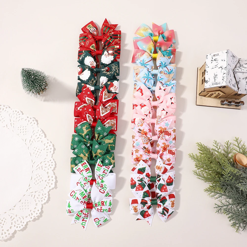

20pcs Baby Girls Christmas Hair Bows with Clips Set Festive 8cm Ribbon Snowflakes Santa Holiday Party Hair Accessories for Kids