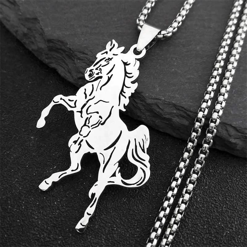 Aesthetic Horse Animal Necklace for Women Men Stainless Steel Silver Color Lucky Collar Party Wedding Gift Jewelry N3224S02