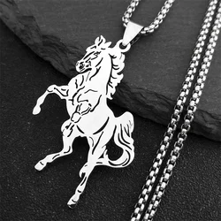 Aesthetic Horse Animal Necklace for Women Men Stainless Steel Silver Color Lucky Collar Party Wedding Gift Jewelry N3224S02