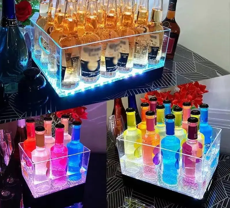Square Luminous Ice Bucket Bar Wine Bucket Led Charging Large Capacity Beer Frame Champagne Ice Cube Ktv Beer Bucket
