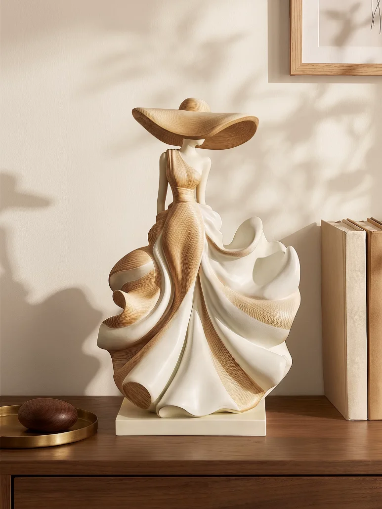 Resin Female Statue Sculpture Modern Woman Figurine Home Decor Art Craft for Living Room Bedroom Office Shelf Desktop Decoration