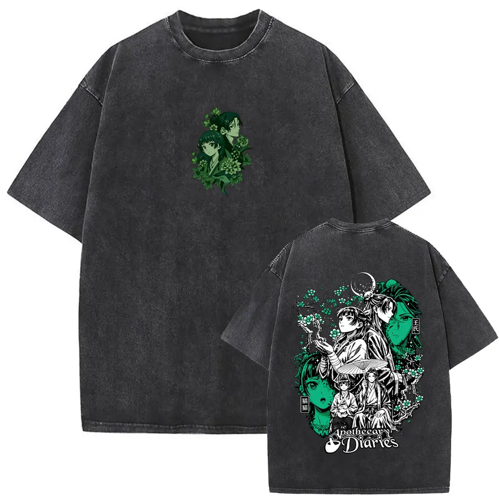 Anime The Apothecary Diaries Maomao Vintage Washed T-shirt Men's Women Clothing Manga High Quality Cotton Short Sleeve T Shirt
