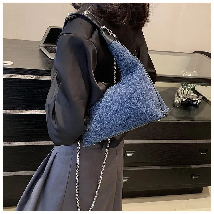 JIAERDI Vintage Denim Hobos Bag Women Retro Chain Handle Chic Casual Underarm Bag Purse Ladies Fashion Y2k Handbag Bolso Mujer