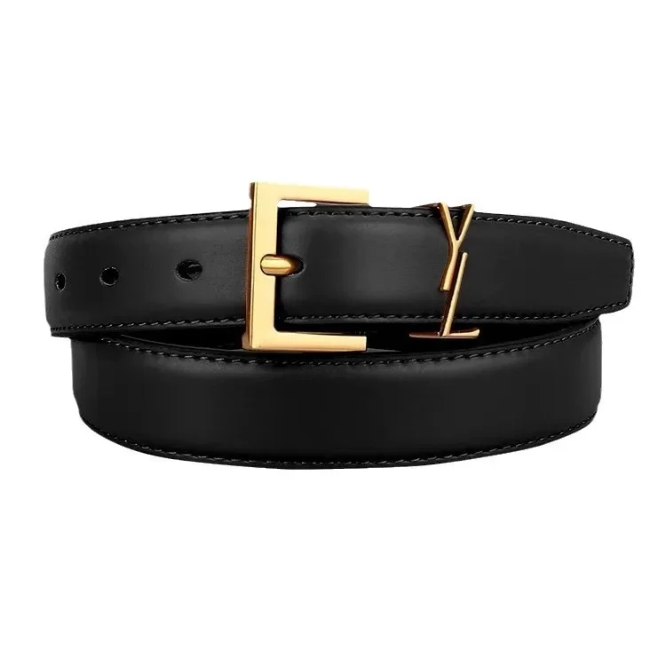 حزام جلد أسود عصري وبسيط للنساء رائج البيع للموسم الجديد حزام مزخرف من قماش الدنيم متعدد الاستخدامات للسيدات عالي Q #5