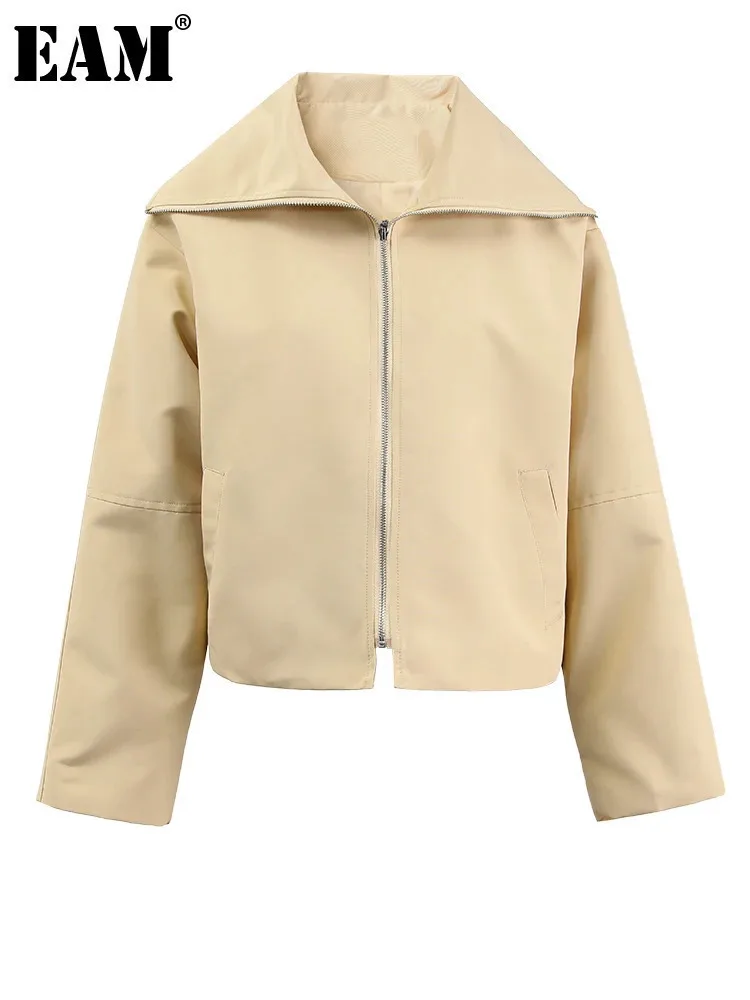 EAM-Veste à Revers à Manches sulfAbricot pour Femme, Grande Taille, Décontractée, Manteau Tendance, Printemps Automne 2024, CPG1295