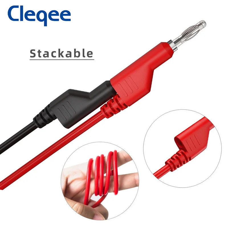Cleqee P1036 시리즈 절연 악어 클립 세트가있는 듀얼 4mm 바나나 플러그 멀티 미터 테스트 리드 키트, 15 개