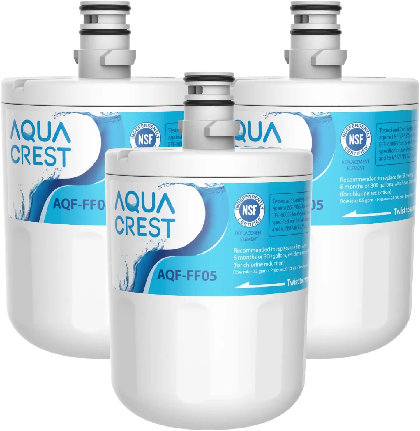 AQUA CREST 5231JA2002A Refrigerator Water Filter, Replacement for LG® LT500P®, GEN11042FR-08, ADQ72910911,  3 Filters