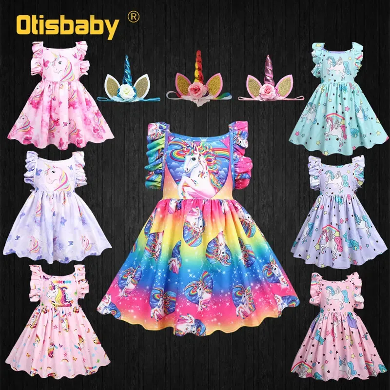 

Girls Birthday Print Unicorn Dress + Accessories Holiday Gown Infant Girl Tutu Party Soft Toddler Unicorn Onesie Kids Clothing