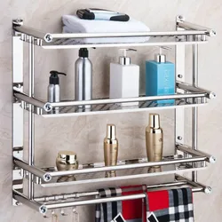 Bathroom Towel Rack Stainless Steel Rack Double-layer Bathroom Toilet Towel Rack Wall Hanging Shelf for Kitchen Bathroom