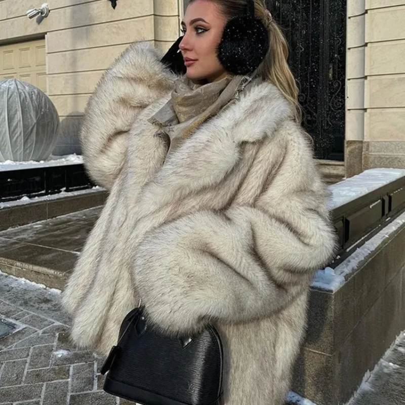 Trendy Street Style Short Faux Fur Collar Jacket for Women Long Sleeve Top Warm Party Date Commute Daily Winter Thick Outerwear