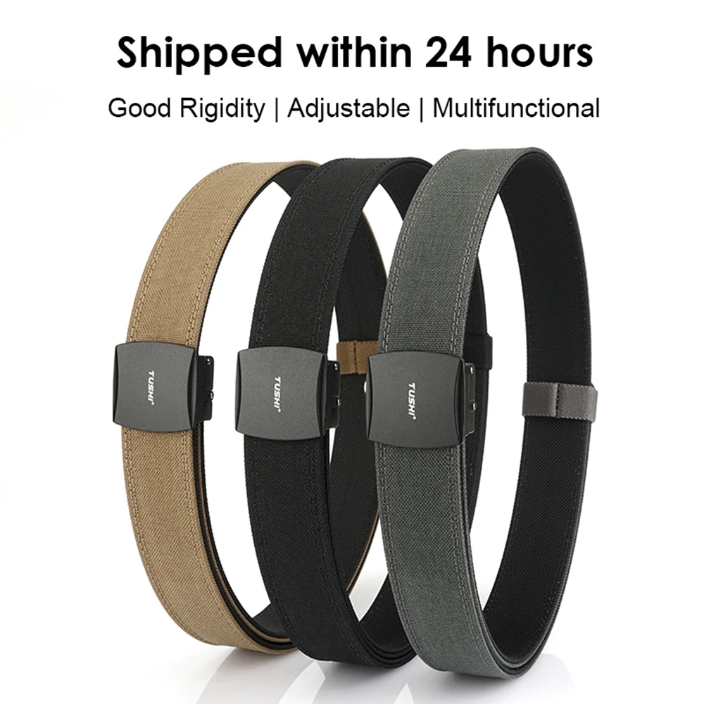 HSSEE New Men's Hunting Tactical Belt Thick Genuine Nylon Rigid Military Strap Metal Automatic Buckle Trousers Belt Male Gift
