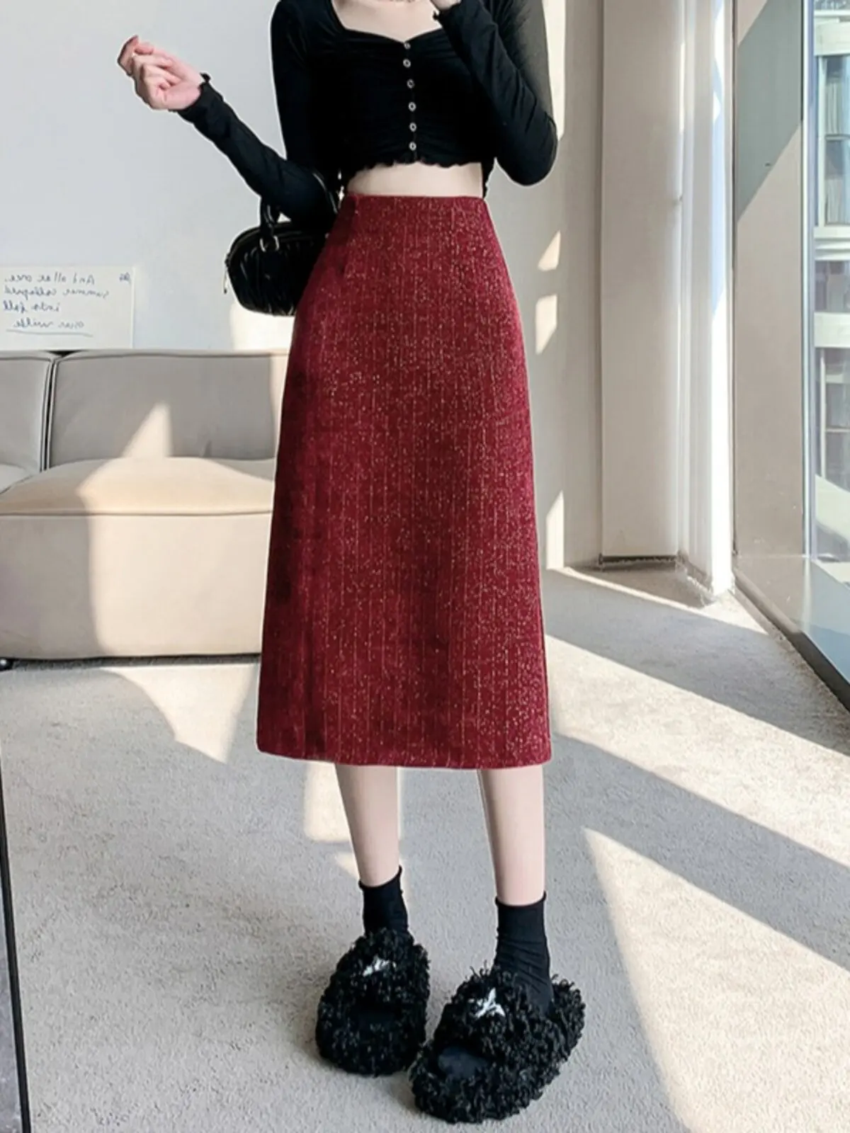 Women White Skirt Suit Straight Leg Skirt Slimming Mid Length Drape A Line Skirt New European Style Ladies Daily Streetwear D884