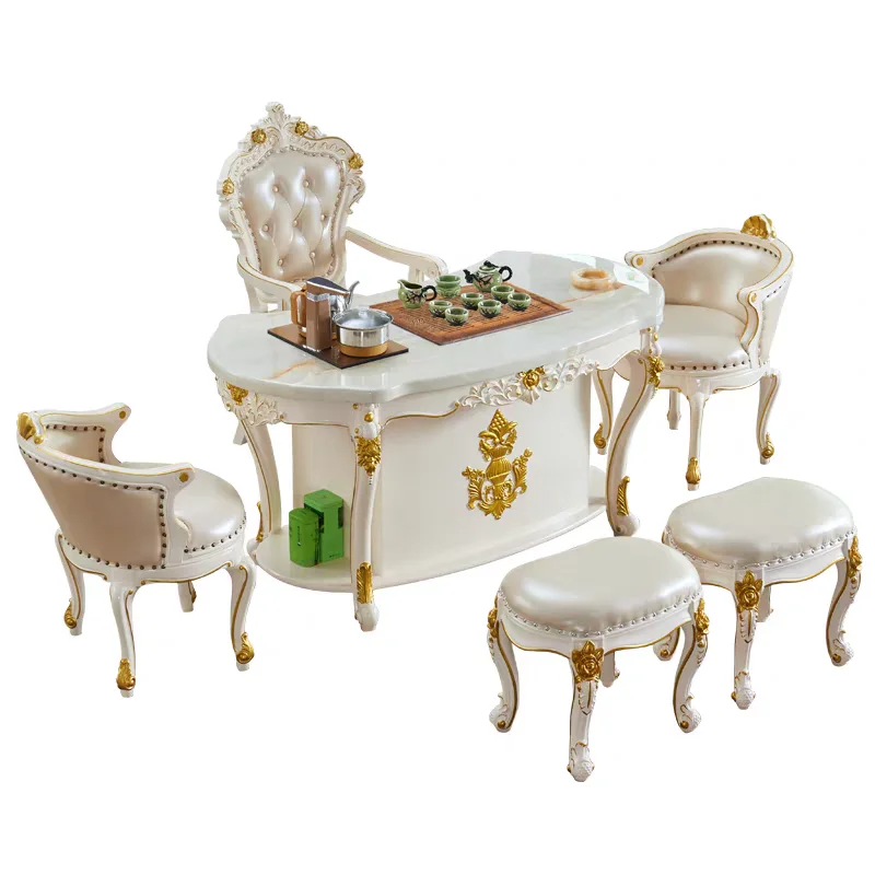 European solid wood carving flower chair luxury gold foil leisure chair villa living room American rotating chair