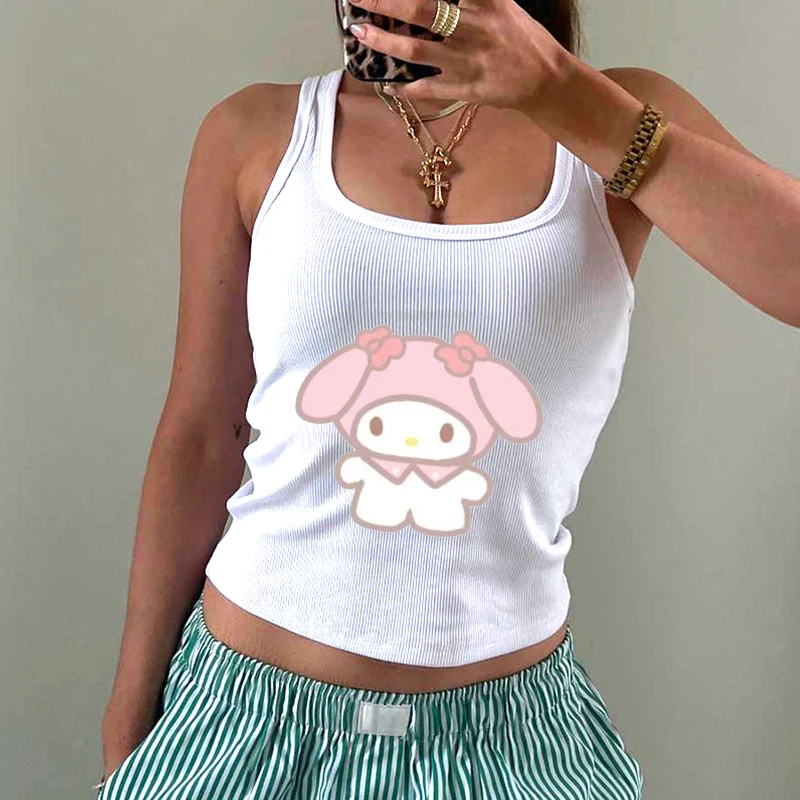 Korean Style Sanrio Kuromi My Melody Summer  New Style Sleeveless Y2K Print Girls Vest T-shirt Clothes Casual Sportswear