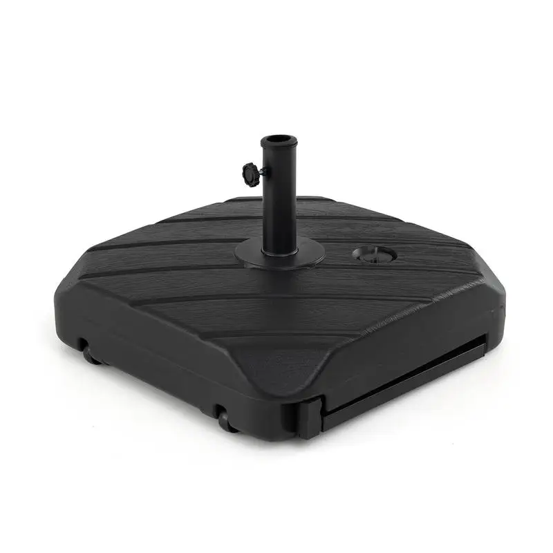 Fillable Patio Umbrella Base, Heavy Duty HDPE Outdoor Umbrella Stand With Wheels And Telescopic Rod, Stable Support For Market Parasol In Courtyard Pool Restaurant, Wood Grain Finish