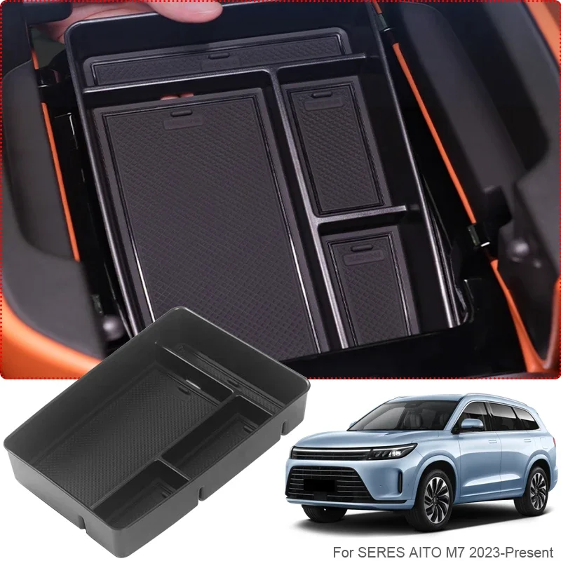 

Car Armrest Box Storage ABS Auto Under Center Console Organizer Tray Storage Box Tidying Accessory For SERES AITO M7 2023-2026