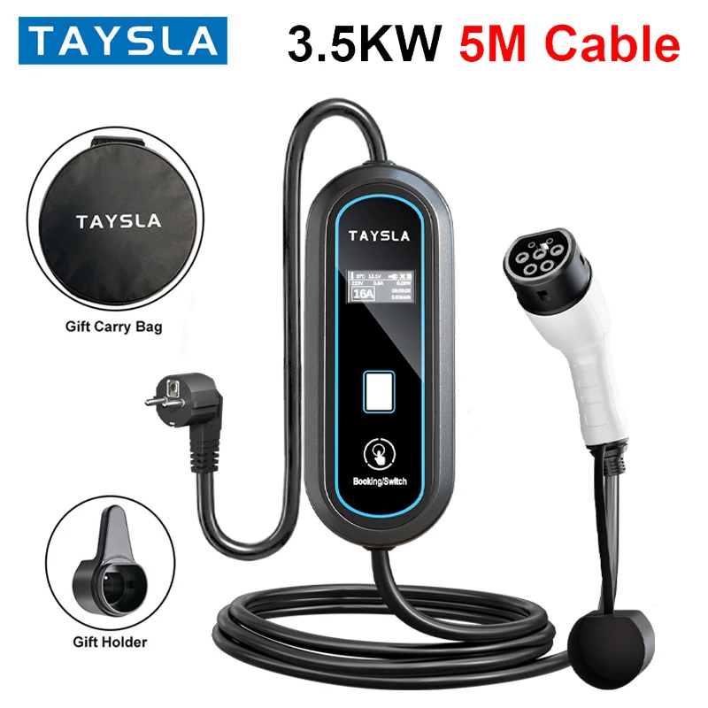 

TAYSLA Portable EV Charger 3.5KW Type 2 Type 1 16A EVSE Charging Cable 5m EU Plug Controller Wallbox for Electric Car