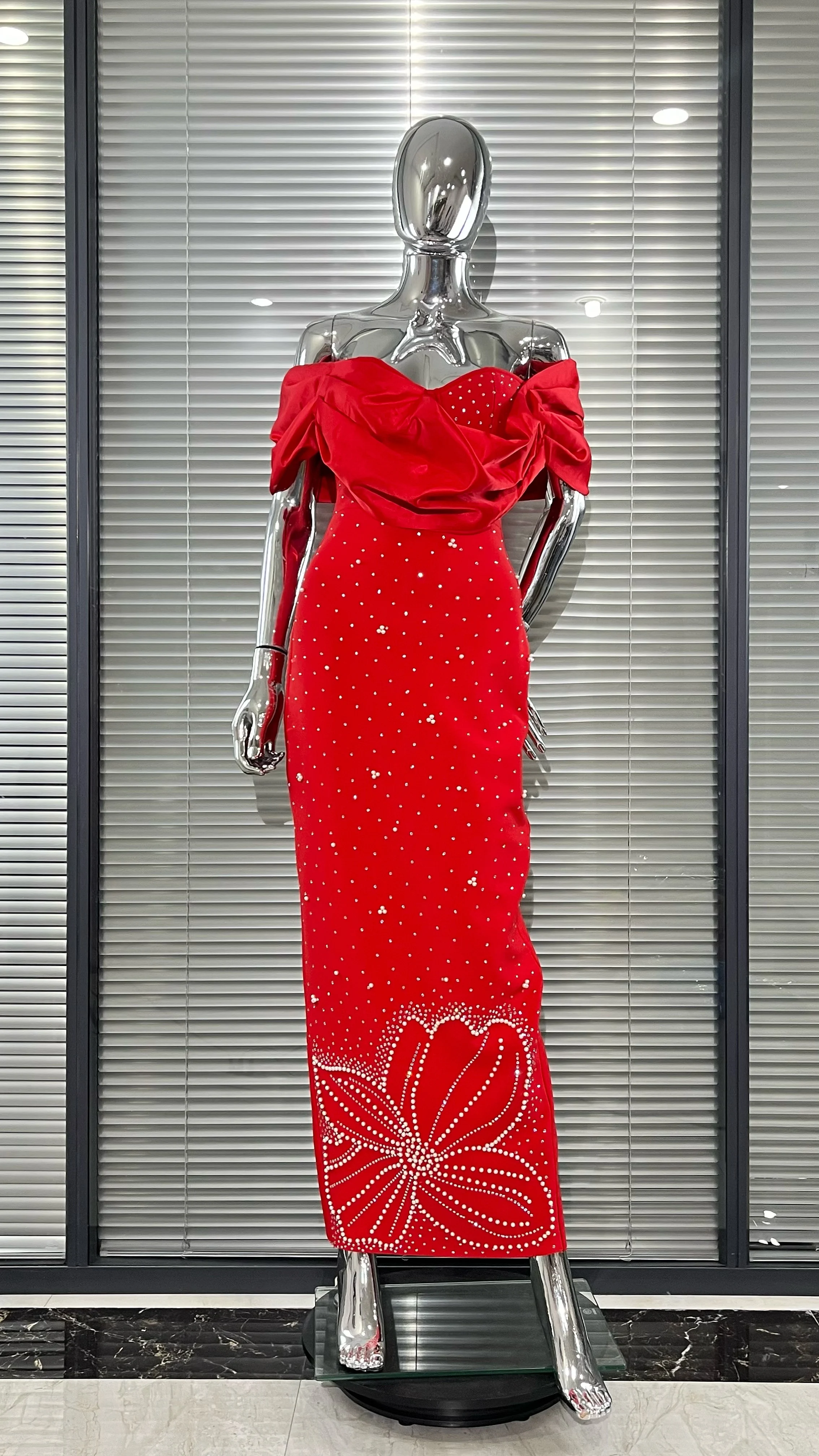 Golden Seastar Cross-over Collar Sleeveless Bodycon  Red Long Bandage Dress Fashion Woman Birthday Party Dress Vacation Outfit