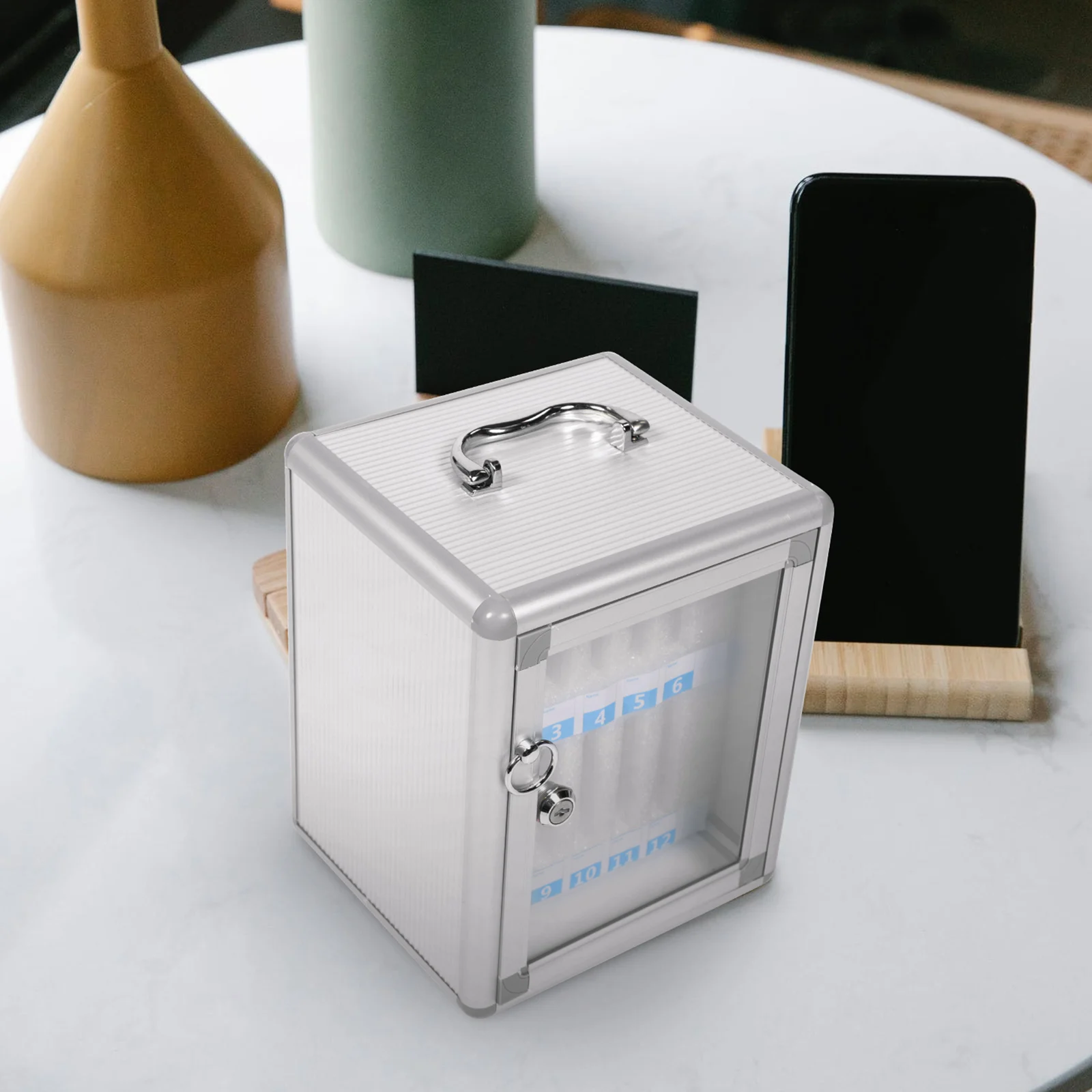 

1pc 12 Slots Mobile Phone Storage Cabinet Aluminum Alloy Waterproof Locker Box for Office School Restaurant Security Organizer