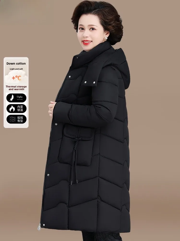 

Теплая пуховая хлопковая куртка для женщин среднего возраста: зимняя модная верхняя одежда с длинными рукавами, на молнии, утепленная, из полиэстера