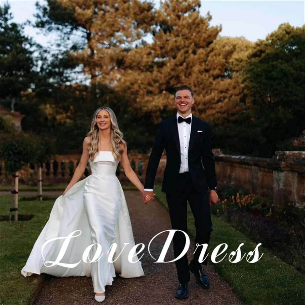 

Love Elegant Strapless Stain Mermaid Sleeveless Bride Gown Simple Backless Lace Up Floor Length Wedding Dresses Vestido de novia