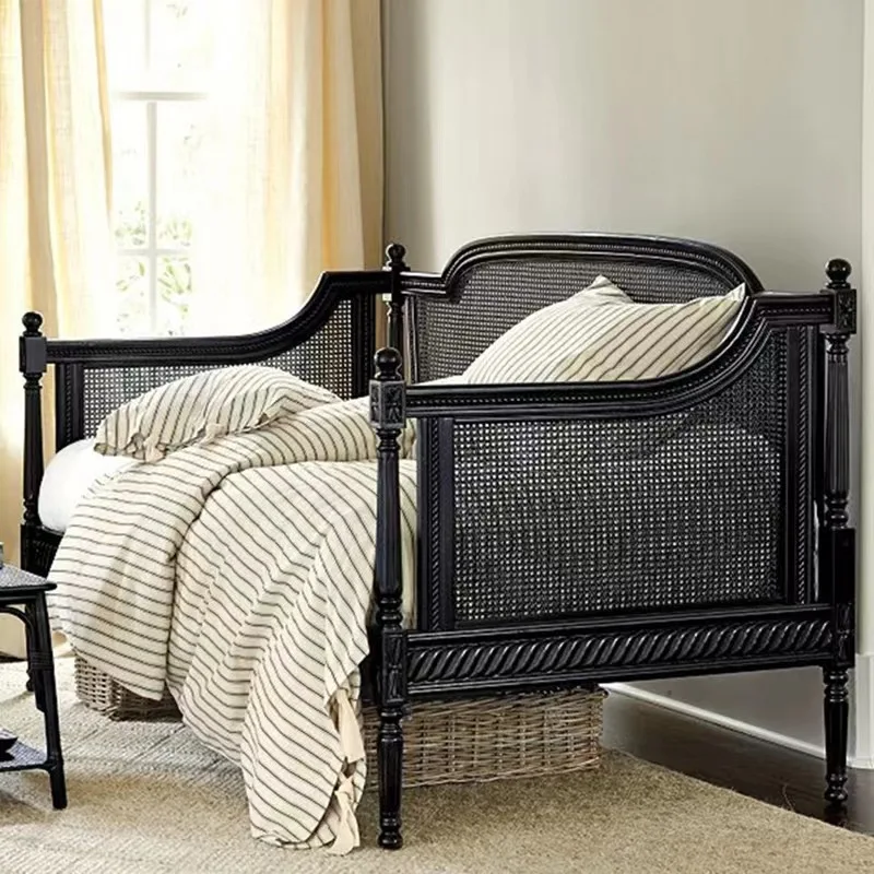 American country solid wood carving flower French rattan log old double triple sofa studio photography bed and breakfast sofa