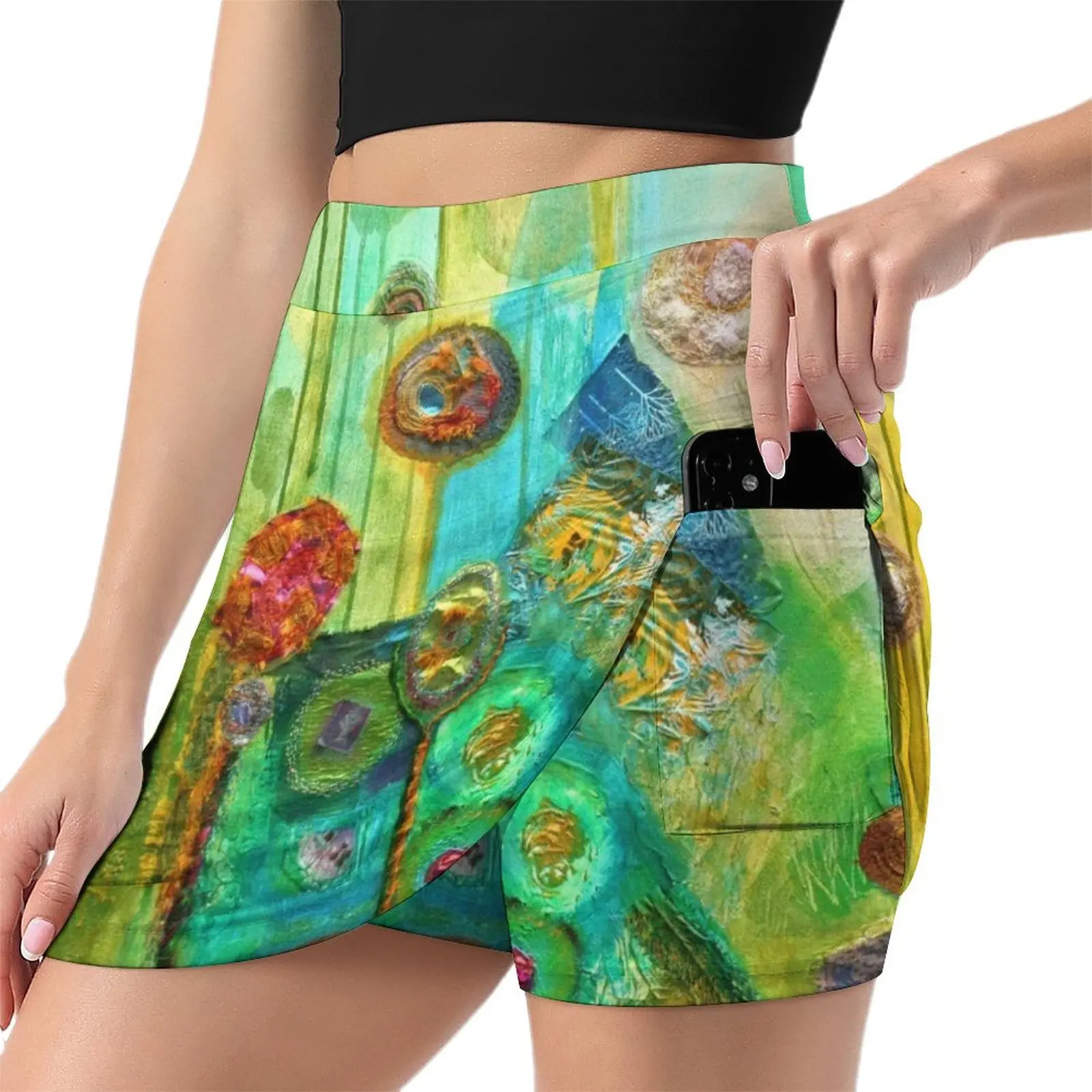 Contrasting Variations in green, blue and pink Mini Skirt Clothes for summer skirts for womens