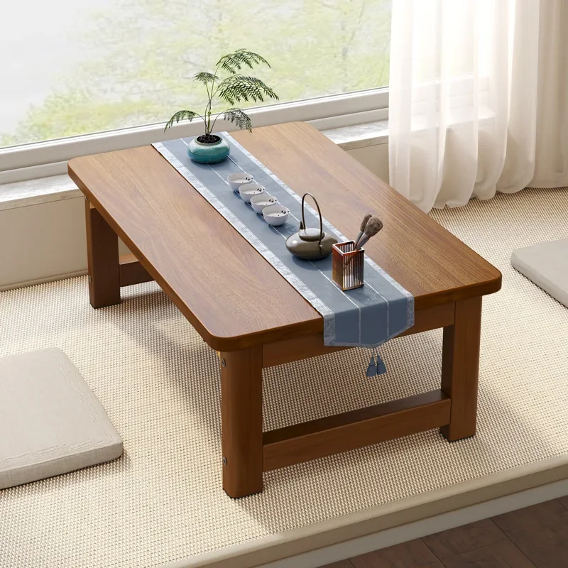 Mesa de té pequeña plegable de madera japonesa para cama, piso, ventana de Bahía, balcón, Tatami, mesa lateral de café, muebles de decoración del