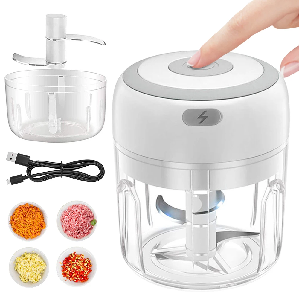 3-Blade 100/250ML Electric Garlic Chopper Portable Cordless Fruit Vegetable Meat Blender Rechargeable Food Processor Kitchen Too