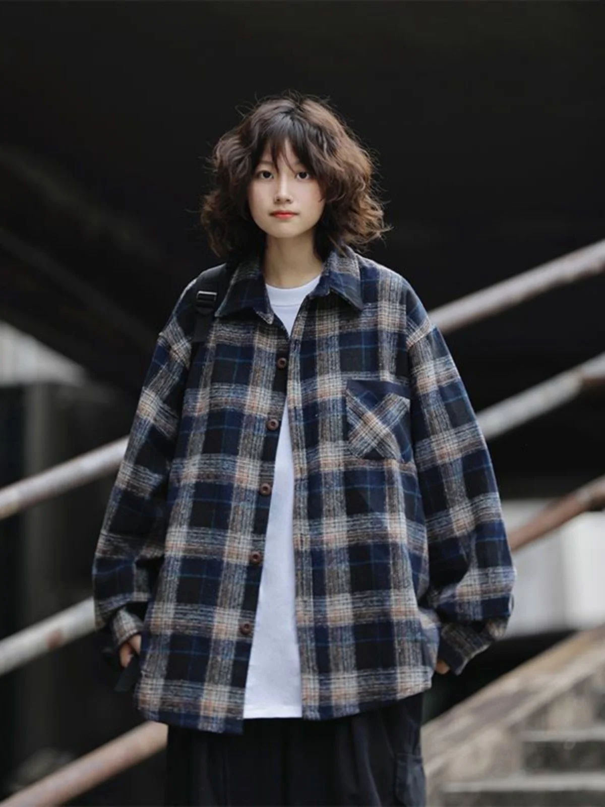 

Retro Plaid Color Blo American Long Sve irt Loose Collar Trendy Streetwear Coat for Men And Women Winter Youth Faion