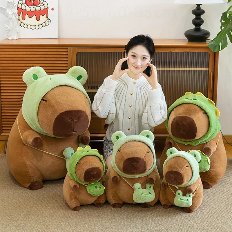 

Kawaii Plush Toy Cute Capybara Frog Dinosaur Hat Stuffed Doll Cuddly Animal Pillow Kids Birthday Xmas Gift for Children 120cm