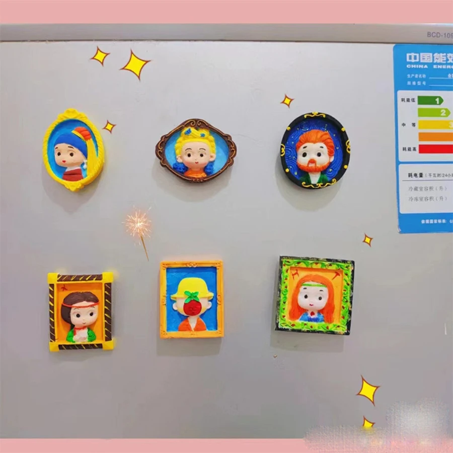 6pcs 크리 에이 티브 유명한 그림 시리즈 석고 인형 손 DIY 페인트 자기 냉장고 스티커 페인트 낙서 냉장고 p