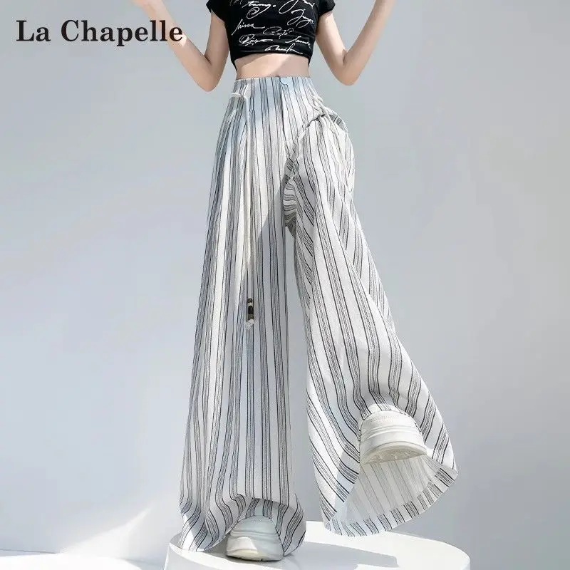 

Длинные брюки модные универсальные прямые, с широкими штанинами в тонкую полоску, женские летние, с высокой талией, свободные, повседневные, в пол