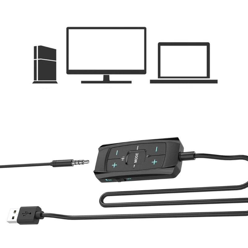 USB Sound Adapter External Sound Card with 7.1 Surround Long Cable for PC Microphone Headsets Intuitive Auditory Controls