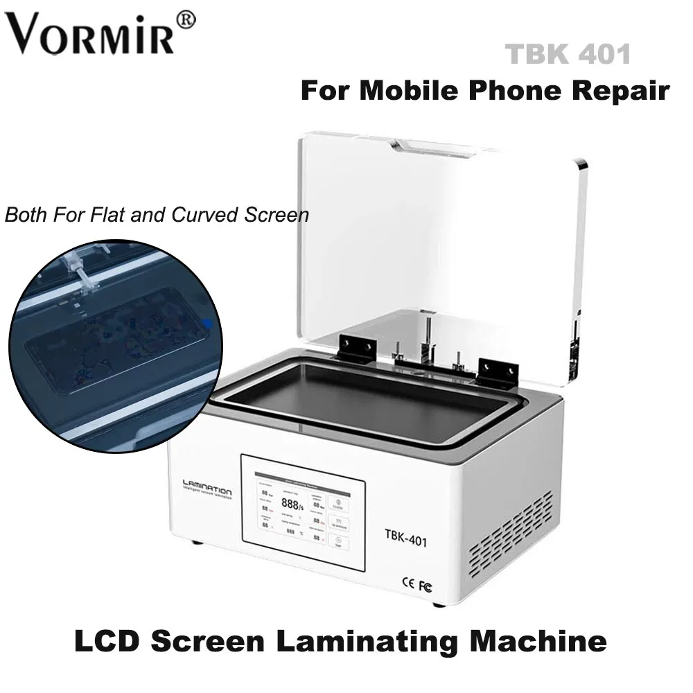 TBK401 LCD Laminating Machine For Flat Curved Display Touch Screen Refurbish Repair Air Bag Laminator No Air Compressor Required