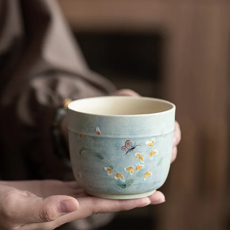 

250 мл ручная роспись бабочка китайский чайный набор для мытья чая фарфоровая светло-зеленая посуда для чайной церемонии Jianshui Lily Deng
