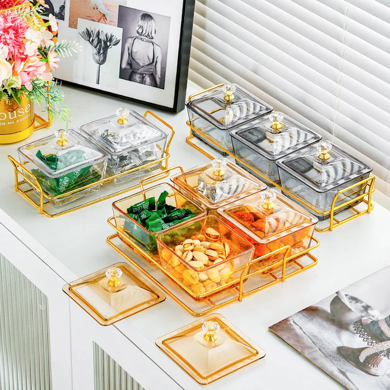 

Роскошная стеклянная тарелка с фруктами с крышкой, маленькая миска, поднос для фруктов для домашнего использования, для бара и КТВ, креативное разделенное блюдо для закусок