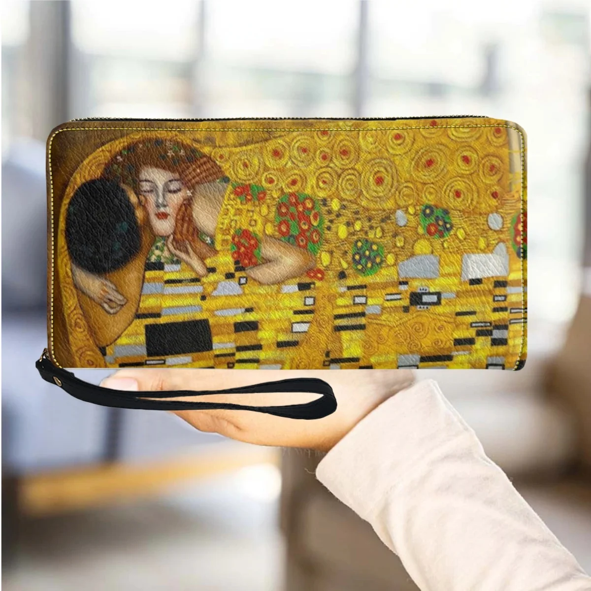 Oil Painting Kiss/Waterlily Designer Wallets Gustav Klimt/Monet Women's Purse Casual PU Leather Wallet for Teen Girls Portable