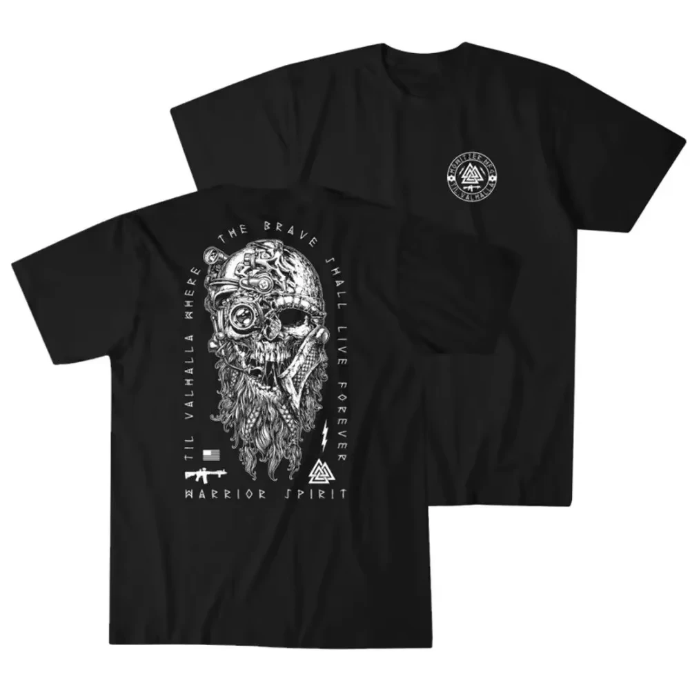 2025 Til Valhalla Shirt American Beard Warrior Tactical Skull T Shirt Cotton Short Sleeve O-Neck T-shirt Men Women Top Clothing