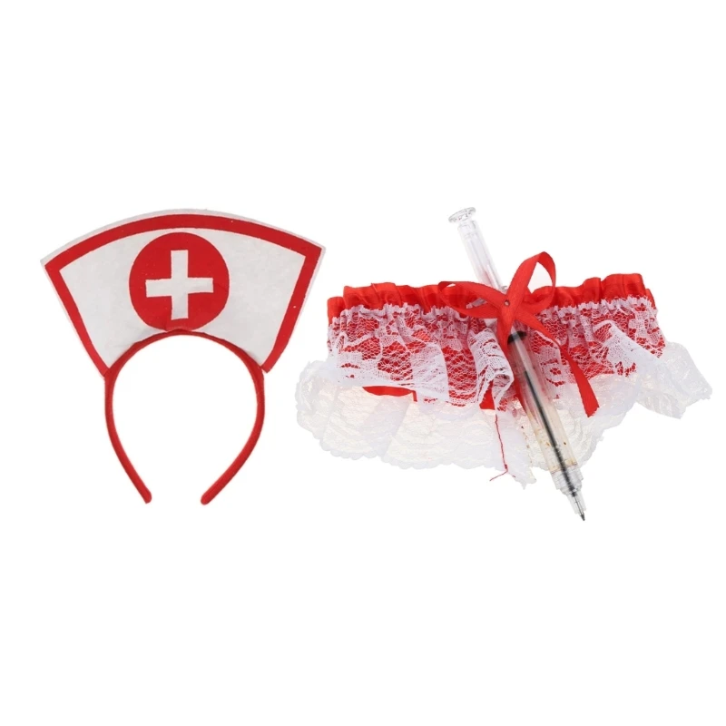 Cosplay Nurse Headband and Stethoscope & Pen Thigh Chain Halloween Cosplay Tool Y1UA